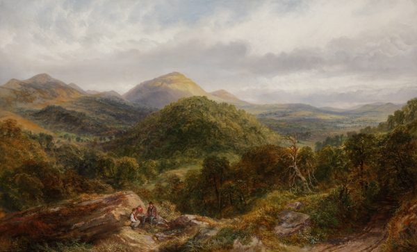 Wide landscape painting of hills